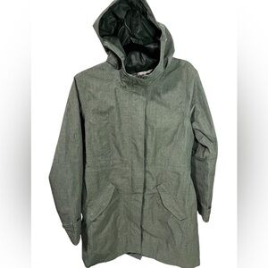 Athleta Olive Grey Hooded Raincoat Trench Jacket Size Medium